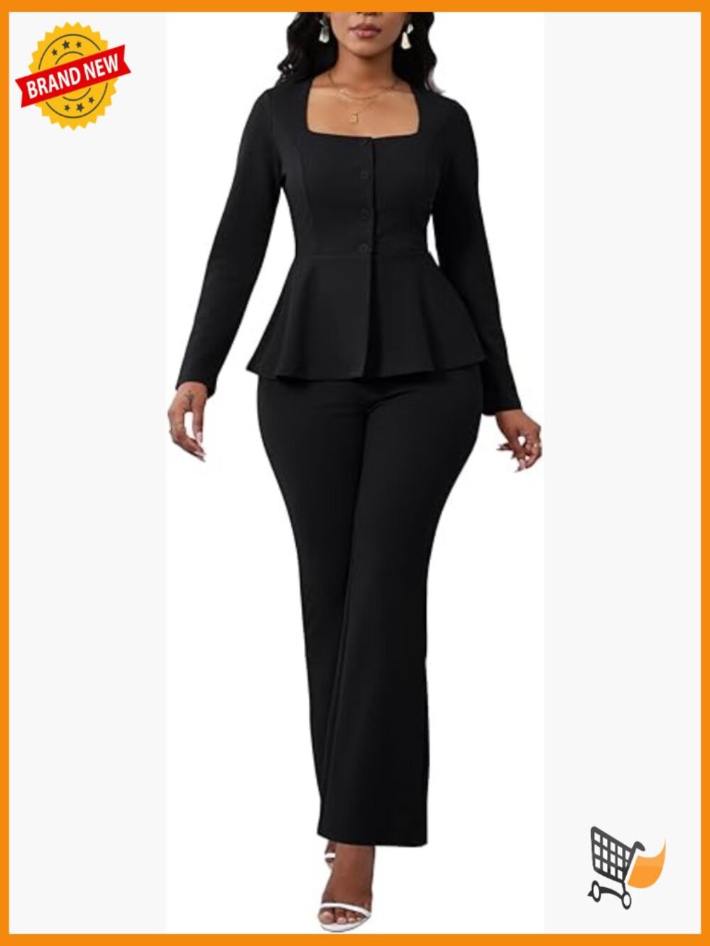 2pc Long Sleeve Blazer Flare Pant Pantsuit Suit Work Office Set